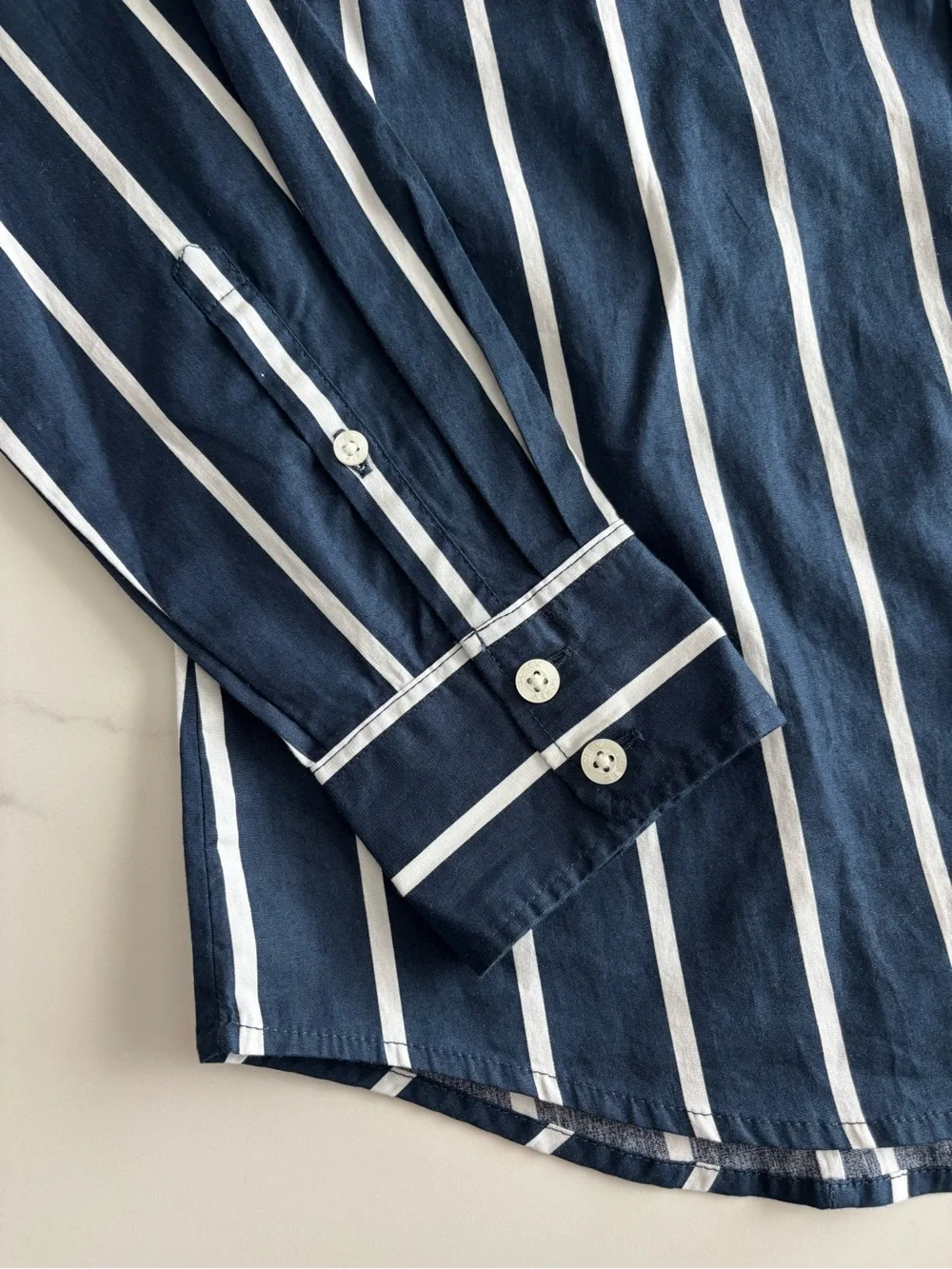 J. Crew Navy and White Vertical Stripe Button-Down Shirt Sz S